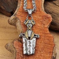 Halskette und Edelstahl Anhänger - Schwert mit Runen - Gold & Silberfarben - 60 cm