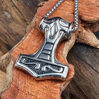 Massiver Thors Hammer Anhänger "ODIN" mit Halskette aus Edelstahl - 60 cm