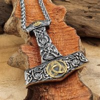 Thors Hammer Anhänger "ADALBERT" mit Halskette aus Edelstahl - Gold & Silberfarbig - 60 cm