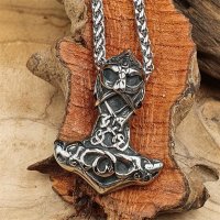 Thors Hammer Wikinger Anhänger "ARNULF" mit Halskette aus Edelstahl - 60 cm