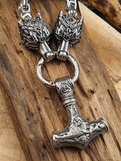 Thorshammer !!! Thorhammer mit Wolfskopf & Odal Rune 