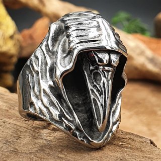 Odins Raben Ring "Hrafnáss" aus Edelstahl mit Roten Zirkonia