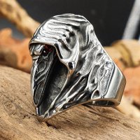 Odins Raben Ring "Hrafnáss" aus Edelstahl mit Roten Zirkonia