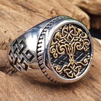 Yggdrasil Ring "ALWINA" aus Edelstahl - Farbe Gold & Silber 66 (21,0) / 11 US