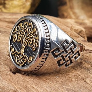 Yggdrasil Ring "ALWINA" aus Edelstahl - Farbe Gold & Silber 70 (22,3) / 13 US