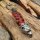 Paracord Schlüsselanhänger mit Wolfskopf aus Edelstahl - Farbe Rot/Schwarz