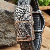 Wikinger Kunstleder Armband mit Helm of Awe aus Edelstahl