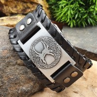 Wikinger Kunstleder Armband mit Yggdrasil aus einer Zinklegierung
