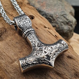 Anhänger Thors Hammer Edelstahl mit Kette Wikinger Halskette Vikings 