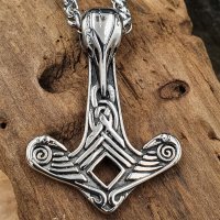 Thors Hammer Wikinger Anhänger "FINN" mit Halskette aus Edelstahl - 60 cm