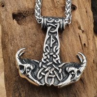 Thors Hammer Wikinger Anhänger "HUGO" mit Halskette aus Edelstahl - 60 cm