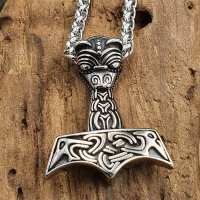 Thors Hammer Edestahl Halskette verziert mit Wolfskopf -...
