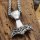 Thors Hammer Edestahl Halskette verziert mit Wolfskopf - 60 cm