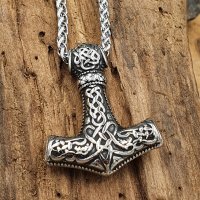 Thors Hammer Halskette verziert mit Keltischen Knoten aus Edelstahl - 60 cm