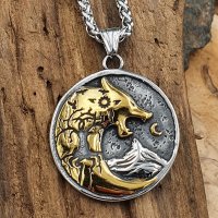Silber, Goldfarbend Wolfskopf Amulett "DAGWIN"...
