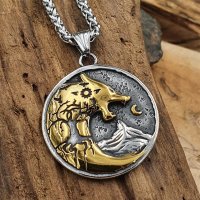Silber, Goldfarbend Wolfskopf Amulett "DAGWIN" Halskette aus Edelstahl 60 cm