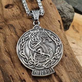 Wolf Anhänger verziert mit Runen Halskette aus Edelstahl 60 cm