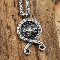 Wolf Schmuck Anhänger "ERWIN" verziert mit Runen Halskette aus Edelstahl 60 cm