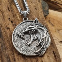 Wolf Schmuck Anhänger "KNUT" verziert mit Runen Halskette aus Edelstahl 60 cm