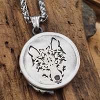 Wolf im Wald Schmuck Amulett aus Edelstahl 60 cm