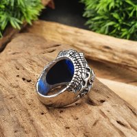 Nidhöggr Klauen Ring aus Edelstahl mit einem Blauem Zirkonia