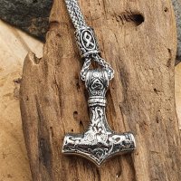 Silberfarbender Thors Hammer Anhänger mit Perle Halskette aus Edelstahl - 60 cm