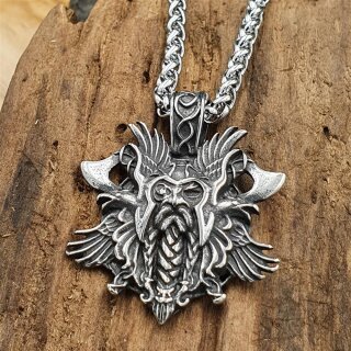 Odin Anhänger verziert mit Äxten Halskette aus Edelstahl - 60 cm