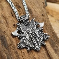 Odin Anhänger verziert mit Äxten Halskette aus Edelstahl - 60 cm