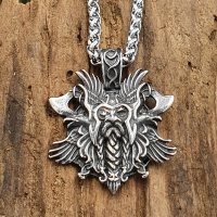 Odin Anhänger verziert mit Äxten Halskette aus Edelstahl - 60 cm