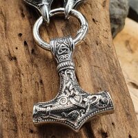 Massive eckige Edelstahl Königskette Thors Hammer mit Odin Raben - 60 cm