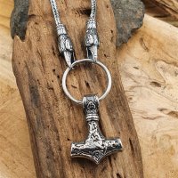 Wikingerkette aus Edelstahl mit Thors Hammer mit Odin...