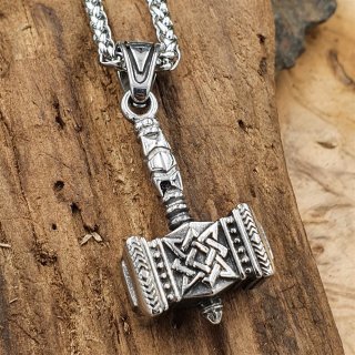 Kriegshammer Anhänger verziert mit Keltischen Knoten Halskette aus Edelstahl - 60 cm