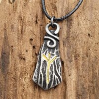 Kunstleder Halsband mit einem geschwärztem Algiz Runen Anhänger aus Edelstahl - 60 cm