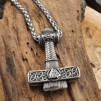 Silberfabender Thors Hammer Anhänger "ADALWIN" mit Halskette aus Edelstahl - 60 cm