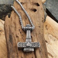 Silberfabender Thors Hammer Anhänger "ADALWIN" mit Halskette aus Edelstahl - 60 cm