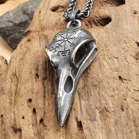 Silber, Geschwärzter Rabenschädel Schmuck Anhänger "AVA" mit Halskette aus Edelstahl - 60 cm