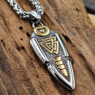 Speerspitze Anhänger verziert mit Valknut Halskette aus Edelstahl - 60 cm