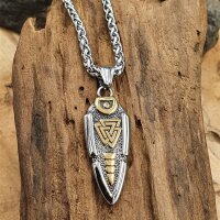 Speerspitze Anhänger verziert mit Valknut Halskette aus Edelstahl - 60 cm