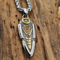 Speerspitze Anhänger verziert mit Valknut Halskette aus Edelstahl - 60 cm