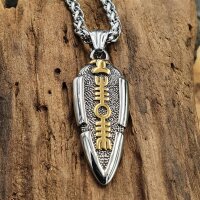 Speerspitze Anhänger verziert mit Valknut Halskette aus Edelstahl - 60 cm