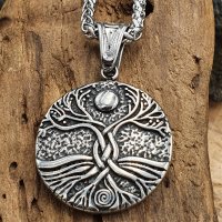 Yggdrasil Amulett "NANNA" verziert mit Runen aus Edelstahl - 60 cm