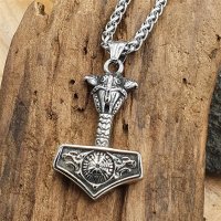 Silberfabender Thors Hammer Anhänger "GUNN" mit Halskette aus Edelstahl - 60 cm