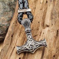 Kunstlederarmband Thors Hammer mit keltischen Knoten aus Edelstahl 19 cm
