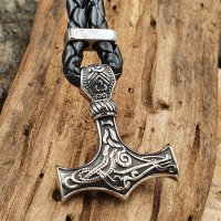 Kunstlederarmband Thors Hammer mit keltischen Knoten aus Edelstahl 19 cm