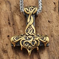 Thors Hammer Anhänger Silber, Goldfarbend Halskette...