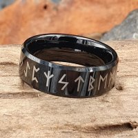 Wikinger Ring mit Futhark Runen aus Wolfram 55 (17,5) / 7 US