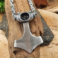 Massiver Wolf Thors Hammer mit mit einer Königskette aus Edelstahl - 60 cm