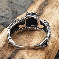 Skelett Ring "BEINAGRIND" aus Edelstahl mit blauem Zirkonia