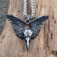 Rabenschädel mit Flügel Anhänger und Halskette aus edelstahl - 60 cm