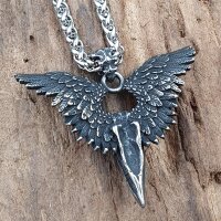 Rabenschädel mit Flügel Anhänger und Halskette aus edelstahl - 60 cm